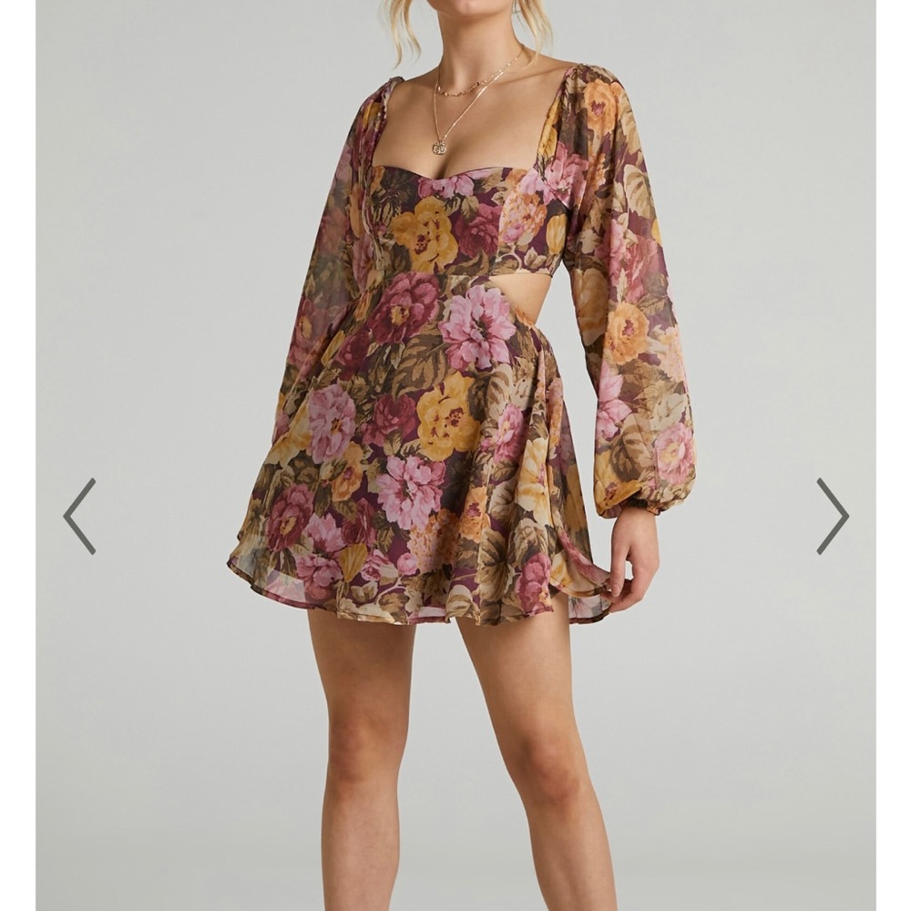 Showpo Ebonee Mini Dress - puff sleeve cut out dress in classic floral